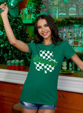 Women's St Patricks Holiday Loose Fit Irish Clover Glitter Crewneck Shirt XL