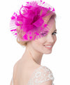 Kidukso Fascinator Hat Women Derby Feather Mesh Headband Rose Red