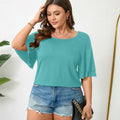 RWJ Women's Casual 3/4 Sleeve Crewneck Top Light Cyan Size L