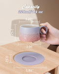 ZENS Ceramic Cappuccino Cups Set 2 Grey Pink 7.3oz Embossed Ceramic