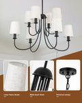 Mieloxiy 8 Light Modern Black Metal Linen Chandelier E12 Bulbs Not Included