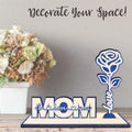 Nuckxy Wooden Rose with Stand Mom I Love You Decor Blue Desktop Ornament