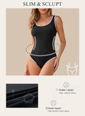 Aleumdr One Piece Swimsuit Women High Cut Tummy Control Ribbed Black Size S