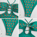Hawaiian One Piece Swimsuit & Cover Up Wrap Skirt Set Halter Green Size L