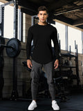 Comdecevis Men's Gym Workout Athletic Long Sleeve T-Shirt Black XL