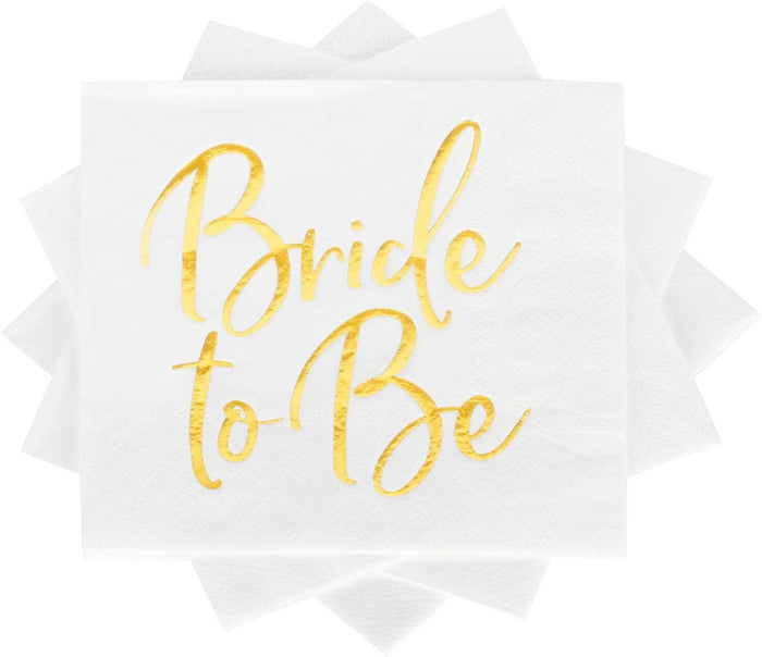 Apriciti Wedding Napkins White Gold Foil Miss to Mrs 50 Pack Disposable