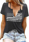 Womens Patriotic V Neck T Shirt American Flag Graphic Dark Gray Size M