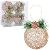 [Like New] Christmas Ball Ornaments 4pc Set Champagne Pinecone Rattan String