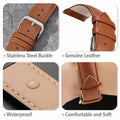 Narako Genuine Calf Leather Watch Band Stainless Steel Buckle 24mm Light Brown