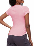 Womens Tops Short Sleeve T Shirts Round Neck Summer Fashion Clothes Y2K Pink L