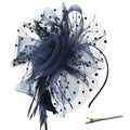 SHUERIET Women Feather Veil Floral Headband Hat Navy