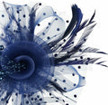 SHUERIET Women Feather Veil Floral Headband Hat Navy