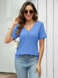 TICTICMISS Women's V Neck Short Sleeve Casual Summer Tee B-Blue