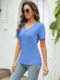 TICTICMISS Women's V Neck Short Sleeve Casual Summer Tee B-Blue
