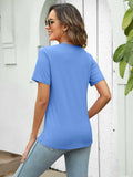 TICTICMISS Women's V Neck Short Sleeve Casual Summer Tee B-Blue