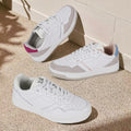 JABASIC Women Leather Platform Sneakers Lace-Up White/Sky Blue Size 7