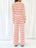 Tankaneo Womens Tie Front Striped Knit Lounge Set Pink Size S