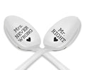 Mr Right & Mrs Never Wrong Stainless Steel Coffee Tea Spoons 7in Set