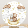 Baocicco 6ft Cartoon Bear Rabbit Round Backdrop White Clouds Watercolor