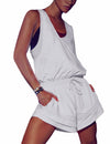 Yidarer Women's Sleeveless Workout Romper Jumpsuit with Pockets White Size S