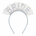 BAHABY Silver Glitter Bride Headband with Short Veil Bridal Shower Wedding