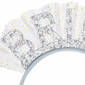 BAHABY Silver Glitter Bride Headband with Short Veil Bridal Shower Wedding
