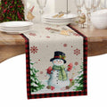 Christmas Table Runner Snowman Burlap Linen 108in Xmas Tree Snowflake Decor