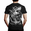 Faiwvhe Men's Creative Shark Graphic T-Shirt Black Summer Short Sleeves Size L
