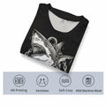 Faiwvhe Men's Creative Shark Graphic T-Shirt Black Summer Short Sleeves Size L