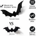 DZBJIPT 120 Pcs 3D Halloween Bats Wall Decals 4 Sizes Black Bat Decor
