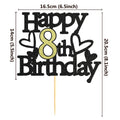 Sumerk 8th Birthday Cake Topper Black Gold Glitter Party Decoration