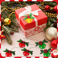 12 Pcs 3D Wooden Christmas Jingle Bell Ornaments Buffalo Plaid Bow
