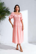 Love Welove Fashion Women's Formal Midi Puff Sleeve Dress Pastel Pink