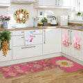 Spring Kitchen Mats Set of 2 Floral Daisy Rugs Pink 17x29 & 17x47 Inch