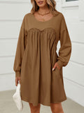 Wenrine Womens Long Sleeve Patchwork Sweatshirt Dress Mini Coffee M