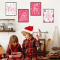 BESERH Pink Christmas Wall Decor Santa Reindeer Bells 8x10in Set of 4
