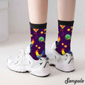 Samgula Multicolor Rooster Crew Socks Purple Rural Berry Colorful Size 6-8