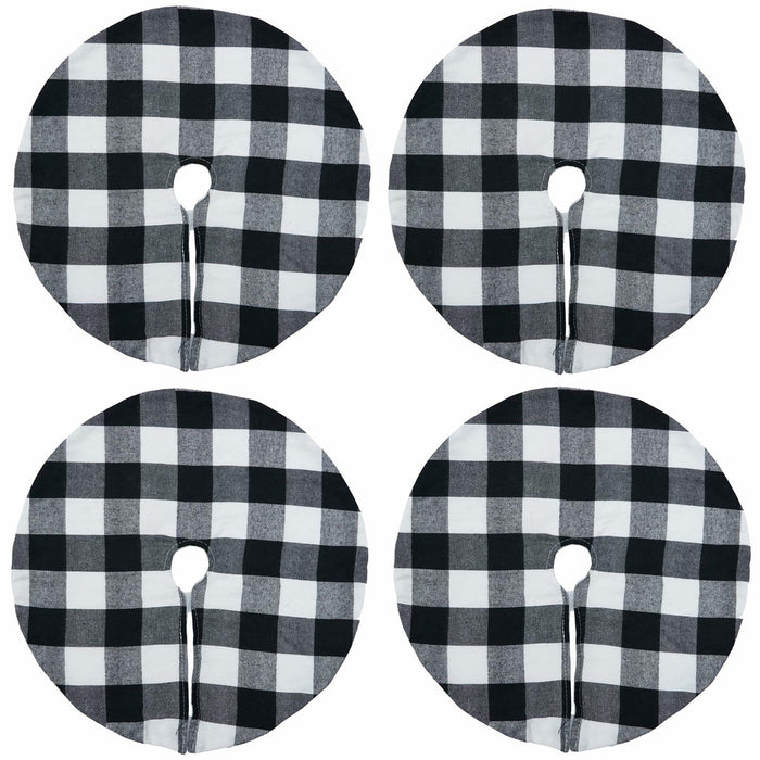 4 Pack Christmas Tree Skirt 15" Black White Buffalo Plaid Holiday Decor