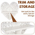 Multipurpose Floating Wall Shelf with Key Hooks Heart-Shaped 12" Vintage White
