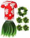 Toulite Halloween Girl Hawaiian Luau Costume Red Leaf T-Shirt Headband Anklet