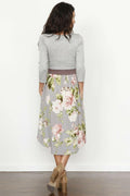 Eloges Women's Floral Midi Dress 3/4 Sleeve Contrast Waistband Grey/Mocha Size S