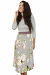 Eloges Women's Floral Midi Dress 3/4 Sleeve Contrast Waistband Grey/Mocha Size S