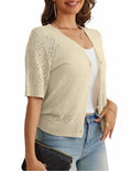 VOIANLIMO Women's Cropped V-Neck Button Down Cardigan Sweater Apricot Size S