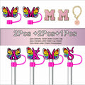 IN CHENTHY Straw Topper 2pcs Letter N Covers + Charm Chain + Alphabet Stickers
