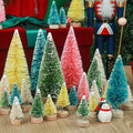 DomeStar 45PCS Mini Christmas Sisal Trees Colorful Frosted with Wood Base