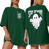 Halloween Oversize T-Shirt Women Cute Spooky Graphic Ghost Tee Green Size L