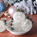 Christmas Ball Ornaments 4pc Set White Pinecone Rattan Thread String 4.7"