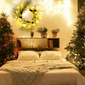 Chuangdi 24" Lighted Norfolk Pine Pampas Christmas Wreath with Pine Cones