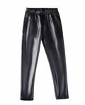CVVTEE Girls Faux Leather Stretch Leggings Black Fleece-Lined Size 12