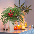 Riceshoot 12 Pcs Norfolk Pine Branches with Red Berries Pine Cones 17.7" Green